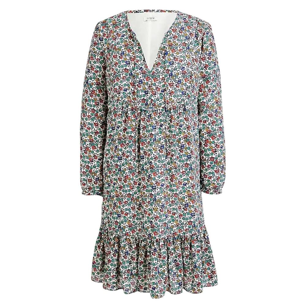 J.Crew Floral Print Dress Firey Sunset Relaxed Fit Ruffled Feminine Womens XXS